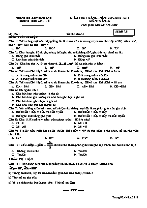 Đề kiểm tra môn Toán Lớp 6 - Mã đề 211 - Năm học 2016-2017 - Trường THCS An Ninh